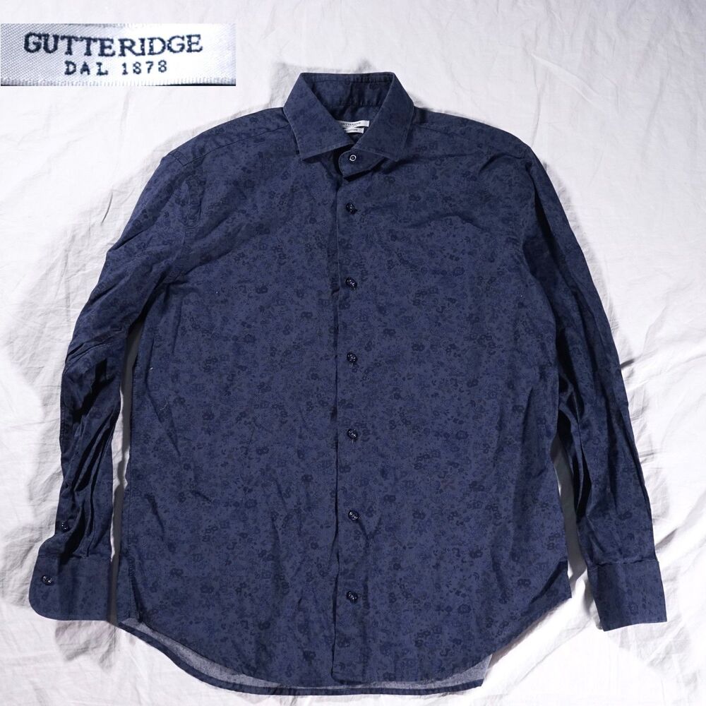 Gutteridge Button Up Shirt Navy Blue Floral Pattern Mens 17 100% Cotton